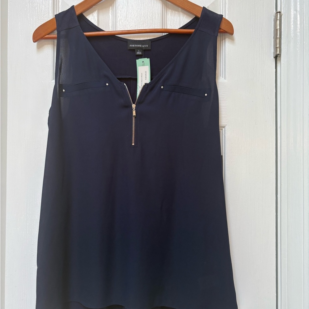 Navy Blue Tank Top Blouse with Relaxed Fit
